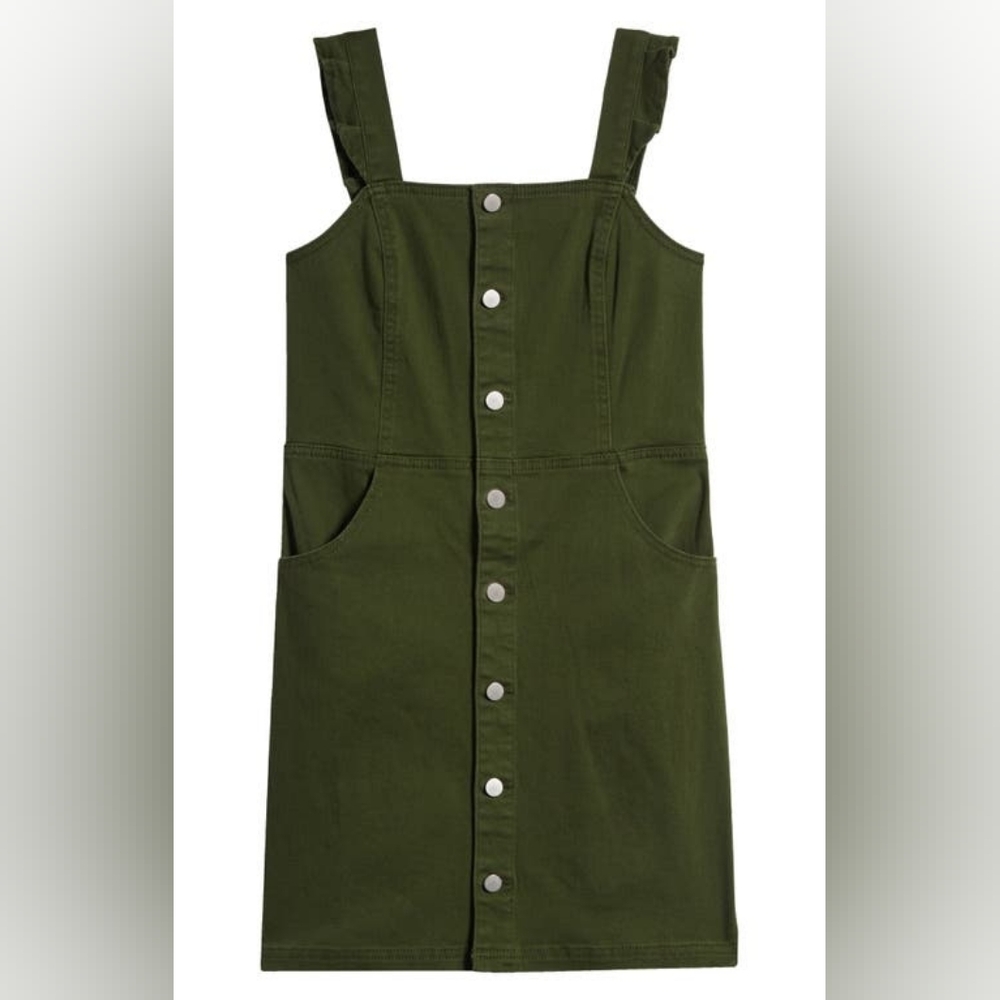 Love Fire Olive Utility Mini Dress Juniors XL Button Front Pockets